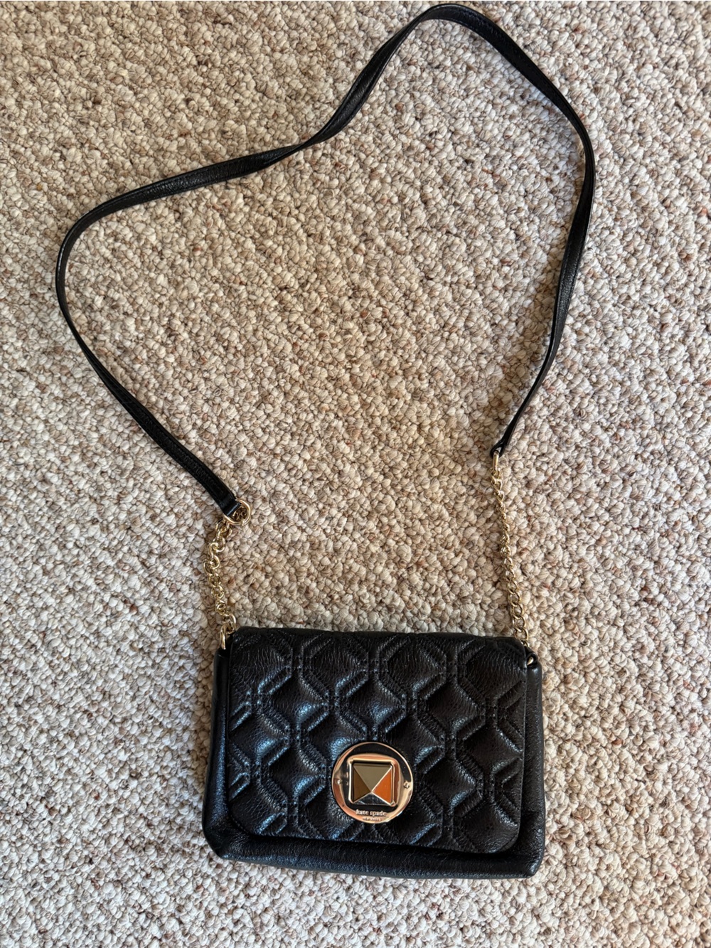 kate spade Black Quilted Crossbody with Gold Medallion